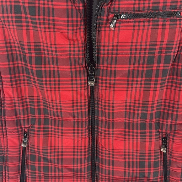 Lauren Ralph Lauren Red Plaid Faux Fur Collar Zip Puffer Vest Size Small NWOT - Picture 2 of 7